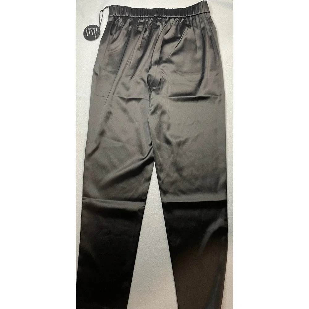 Heipeiwa Black Satin High Waisted‎ Pleated Trousers Pants Small NWT - Picture 6 of 9